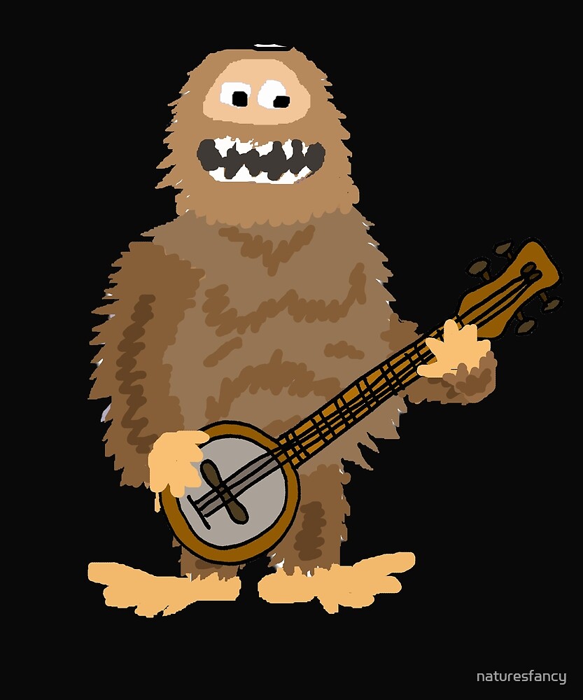 Funny Bigfoot Playing Banjo Cartoon By Naturesfancy Redbubble