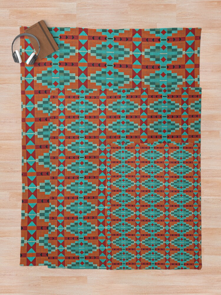 Bright Orange Red Aqua Turquoise Teal Tribal Pattern Throw Blanket