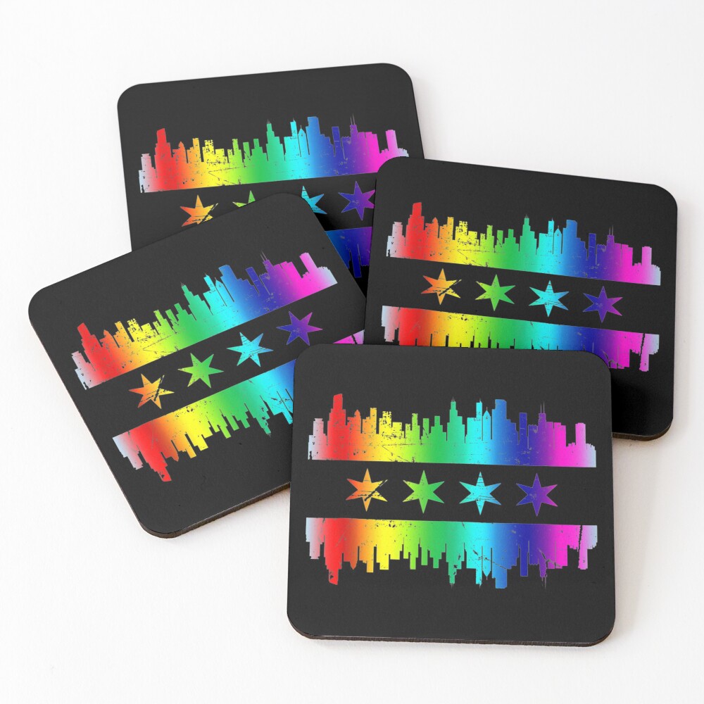 Chicago Flag Lgbt Gay Pride Cute Lgbt Rainbow Coasters Set Of For