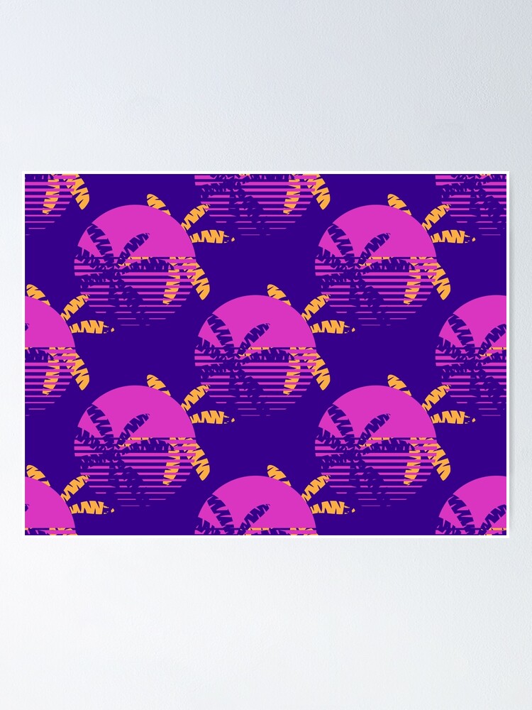 Futuristic Palm Tree And Sun Seamless Pattern Synthwave Retro