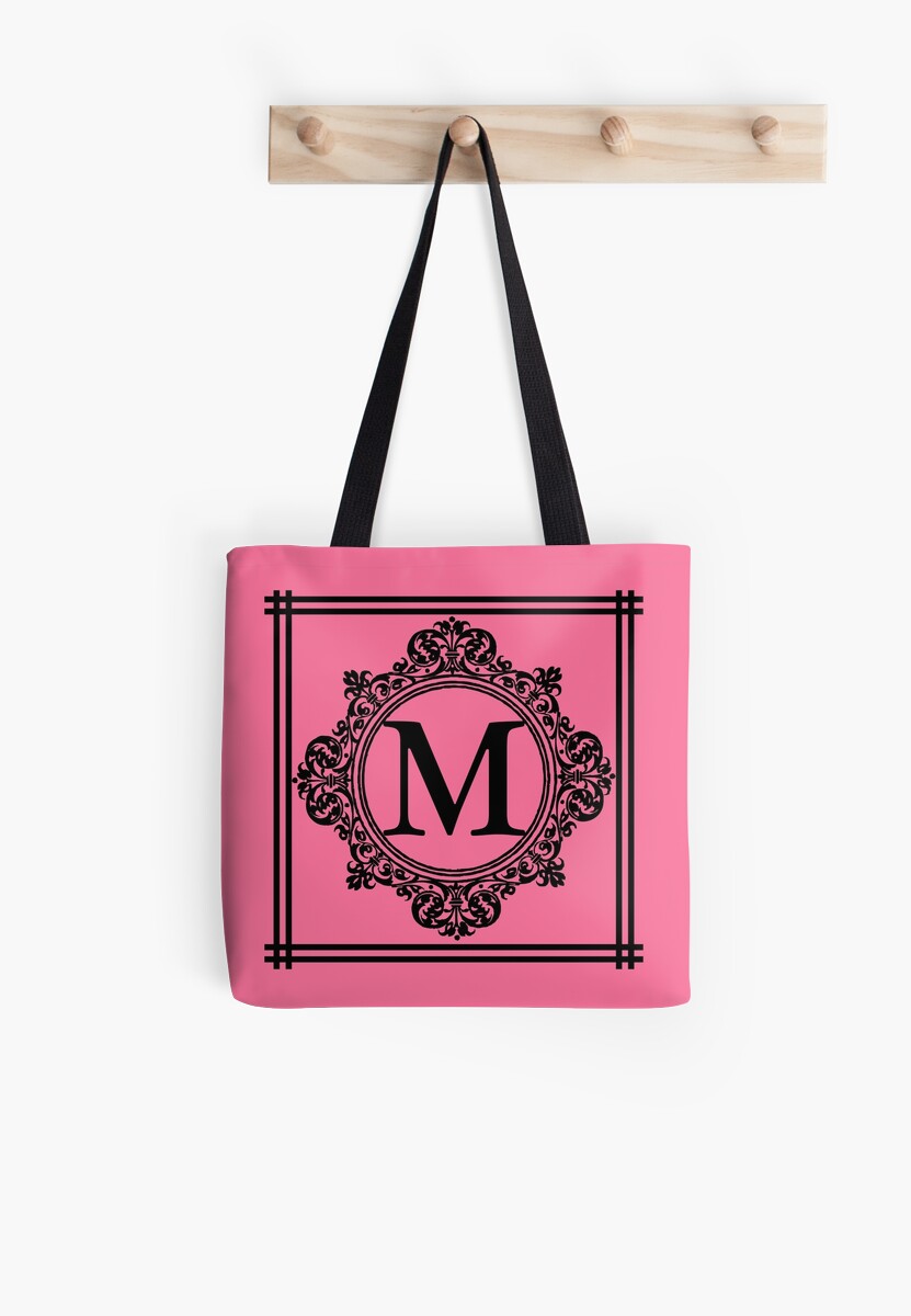 &quot;Hot Pink and Black Monogram M&quot; Tote Bags by Greenbaby | Redbubble