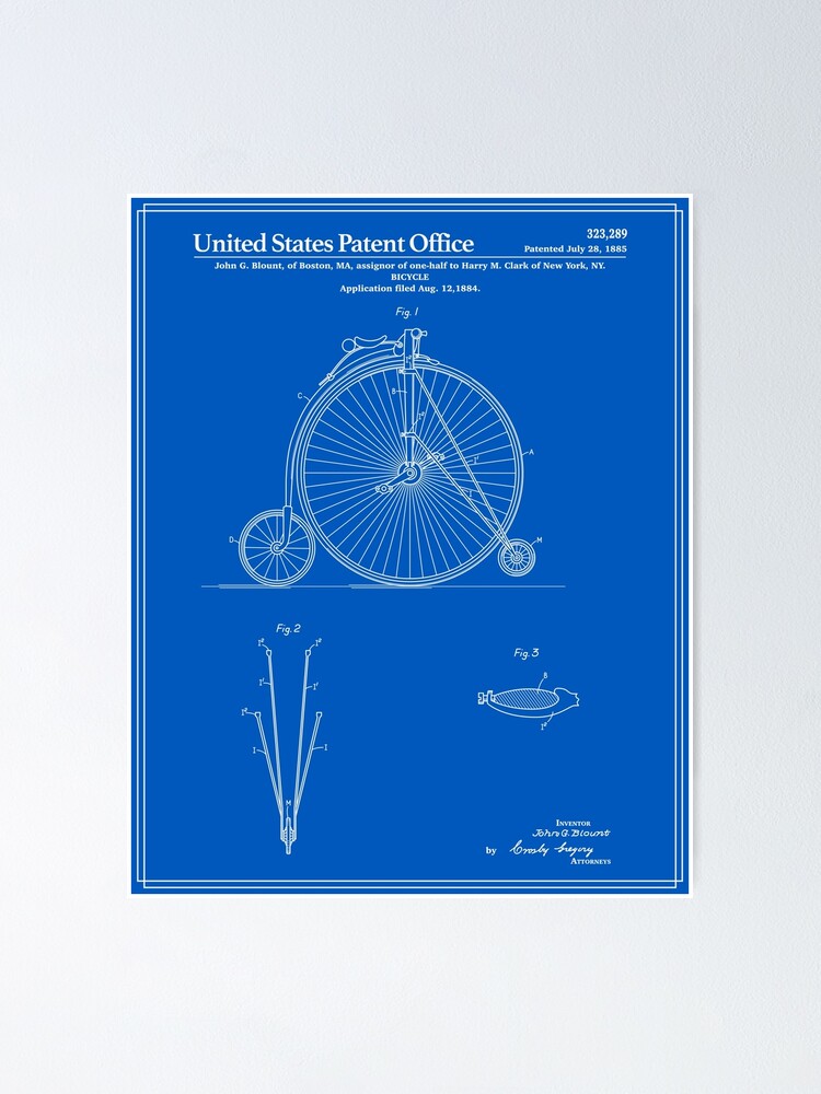 High Wheel Bicycle Patent Blueprint Poster By Finlaymcnevin Redbubble