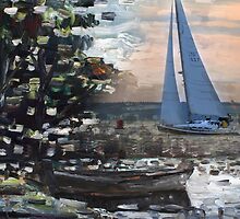 Yacht, boat and curonian lagoon scenery by Antanas