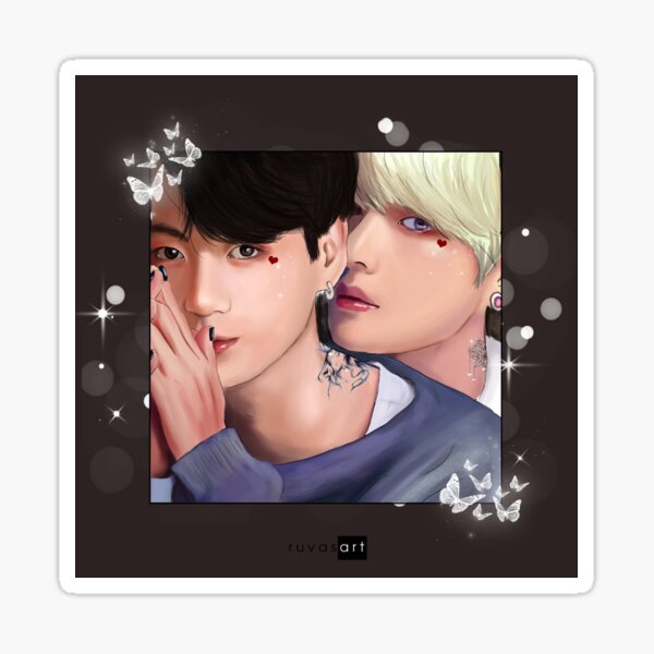 Vkook Illustration Sticker For Sale By Ruvasart Redbubble