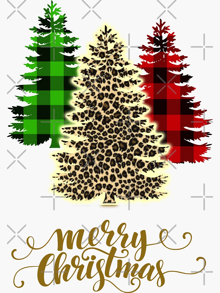 Merry Christmas Leopard Print And Buffalo Plaid Christmas Trees