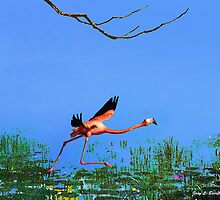 Pink Flamingo Take off by artstoreroom