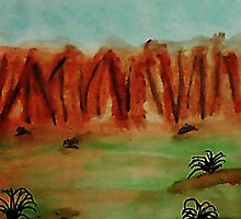 The cliffs over looking green valley, watercolor by Anna Lewis