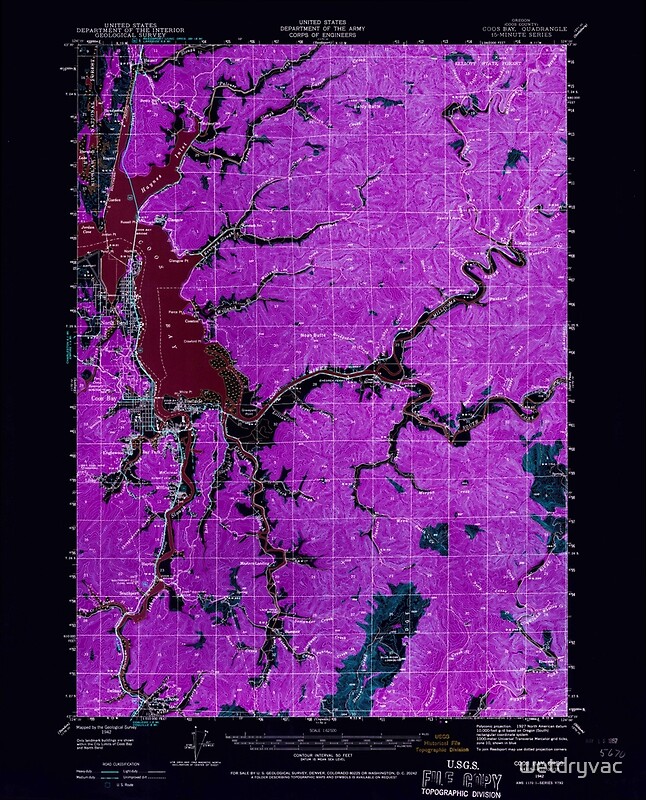 "USGS Topo Map Oregon Coos Bay 282354 1942 62500 Inverted" Posters by