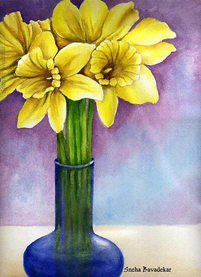 yellow flowers in a vase.*featured in group florals,watercolors and pastels!