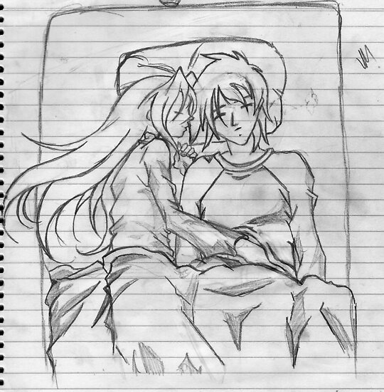 anime couple in bed. an anime couple laying in bed sleeping