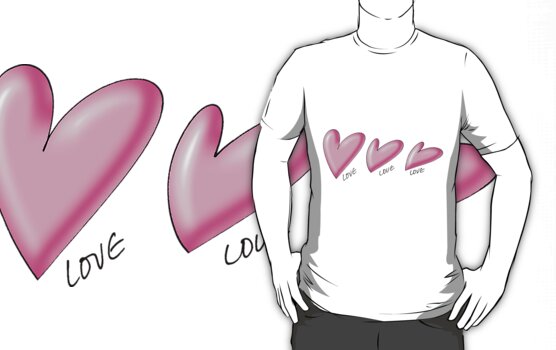 Pink hearts with black outline. Love written underneath. by graphicdoodles