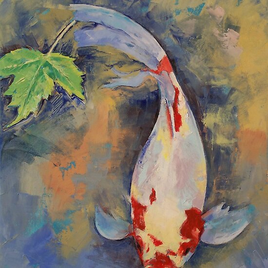 japanese maple leaf. Koi with Japanese Maple Leaf