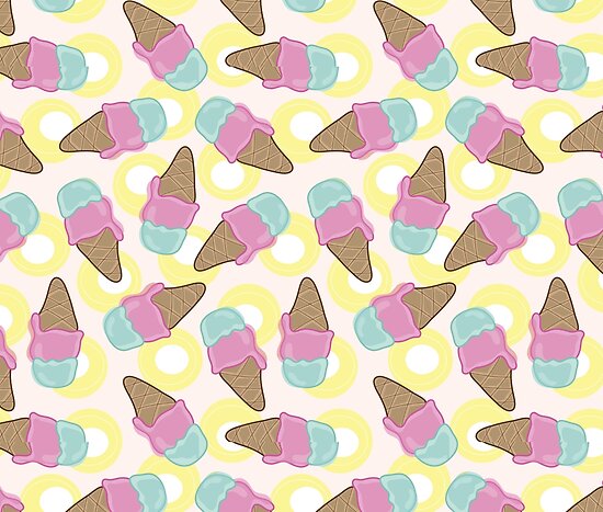 Retro Pink Strawberry an Mint Ice-Cream Cones by fatfatin