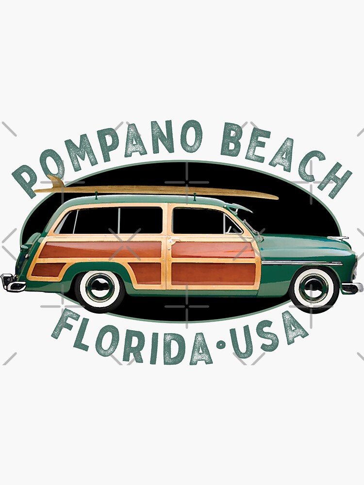 "Pompano Beach Florida Vintage Surfing" Sticker for Sale by