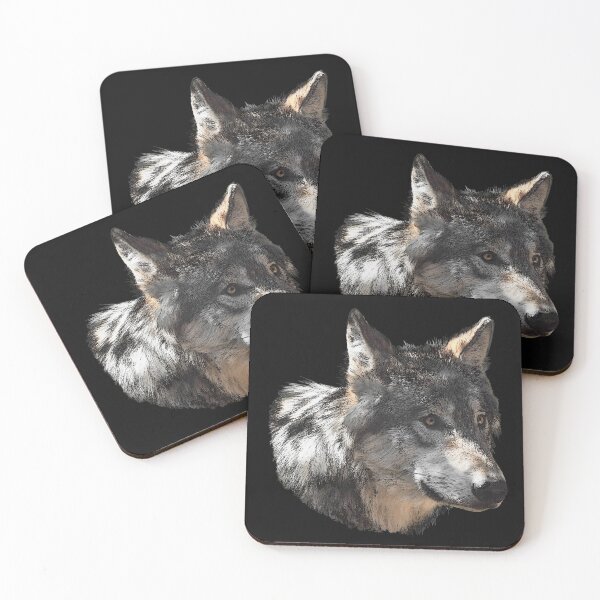 Item preview, Wolf head side canvas pattern, beautiful animal prints, pretty wolves designed and sold by Kirei-Lily.