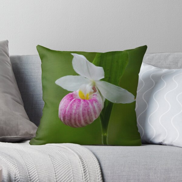 Showy Pink Ladyslipper Orchid Throw Pillow