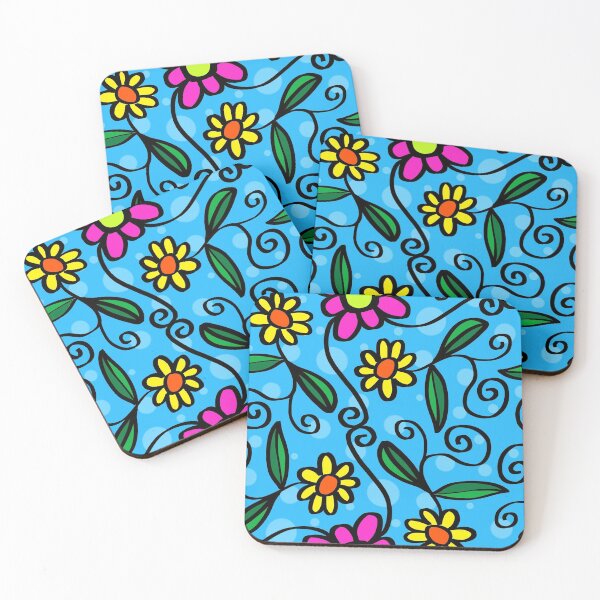 Item preview, Blue Background Colorful Flowers Print designed and sold by BalloonPrints.