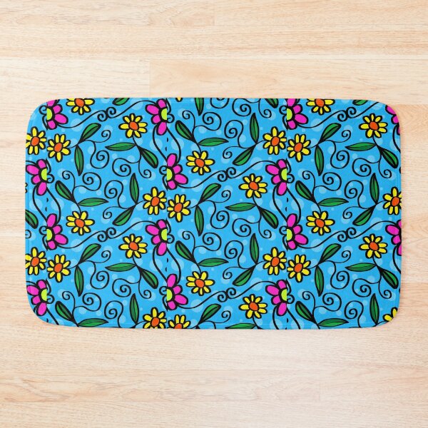 Item preview, Blue Background Colorful Flowers Print designed and sold by BalloonPrints.