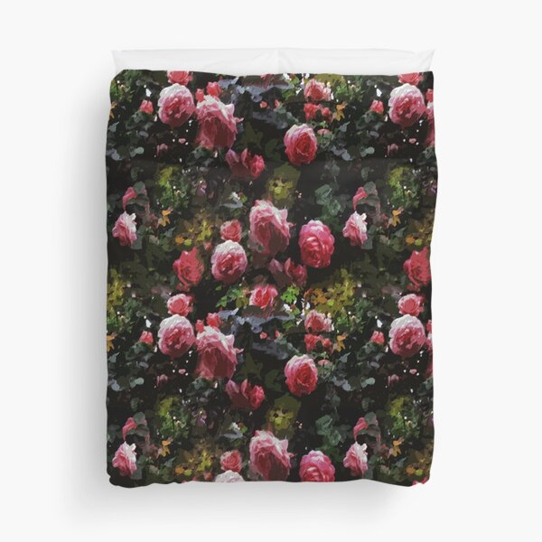 Dark Floral Rose Garden Duvet Cover
