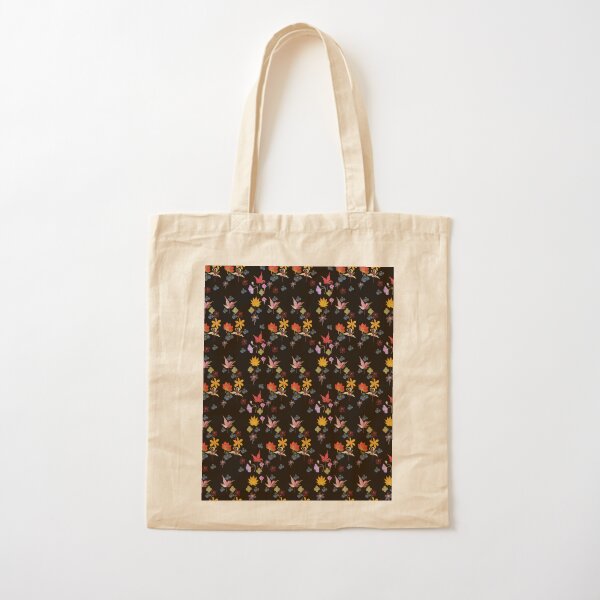 Dark Floral Leaf Garden Cotton Tote Bag
