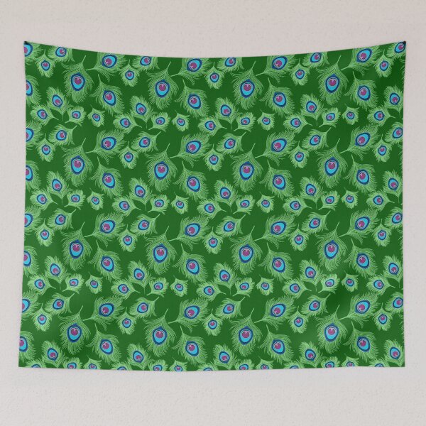 Item preview, Lime and Blue Peacock Feathers on Emerald Green designed and sold by Marymarice.