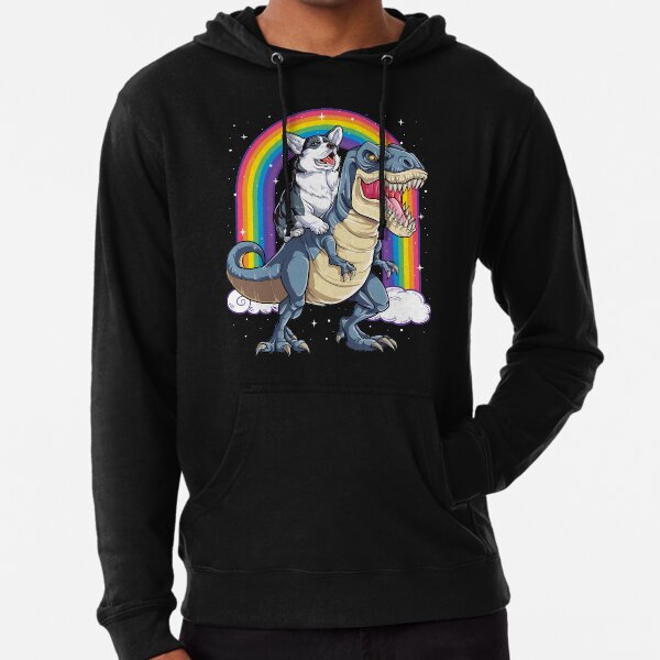 Corgi Riding Dinosaur T rex Shirt Funny Rainbow Dog Lightweight Hoodie