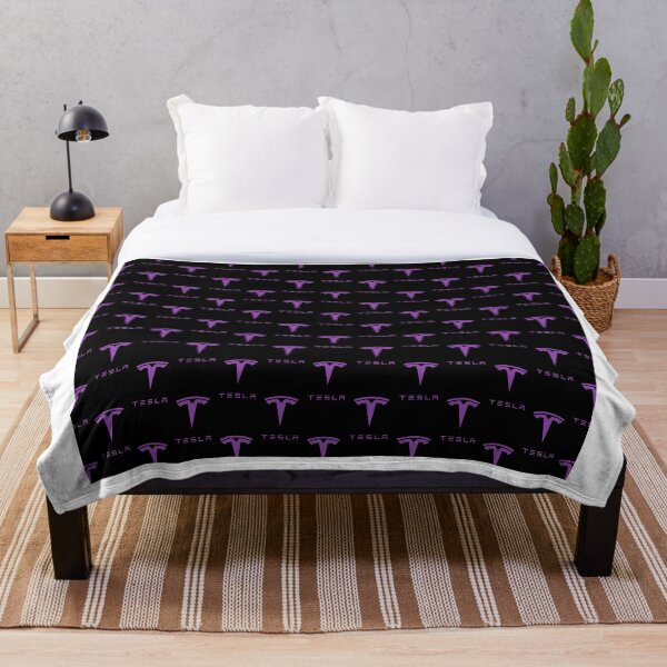 Tesla Logo (Repeating, Purple on Black) Throw Blanket