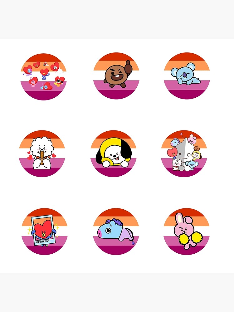 bt21 lesbian sticker sheet art board print by gayearrings redbubble
