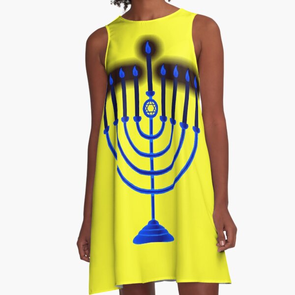 #Hanukkah #menorah, #chanukiah, #hanukkiah, #מנורת חנוכה, #menorat, #ḥanukkah,  #menorot, #Hebrew A-Line Dress