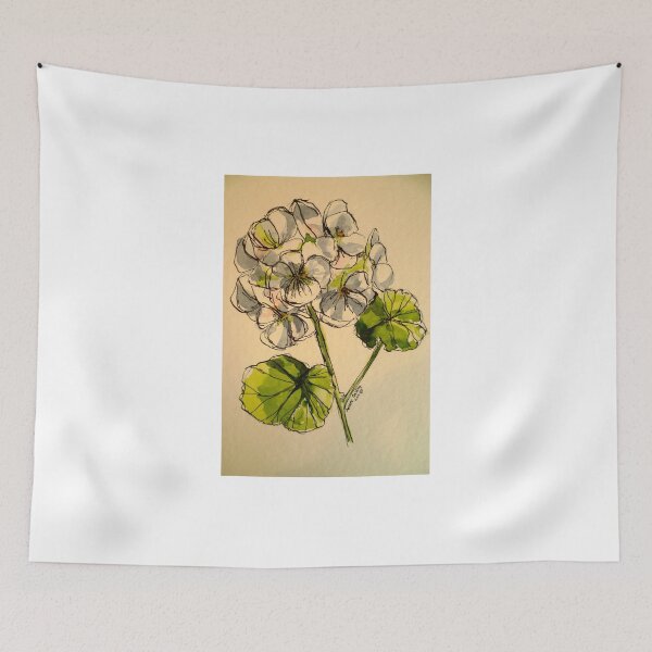 Item preview, White pelargonium. Pen and wash on paper. designed and sold by Elizabeth Moore Golding.