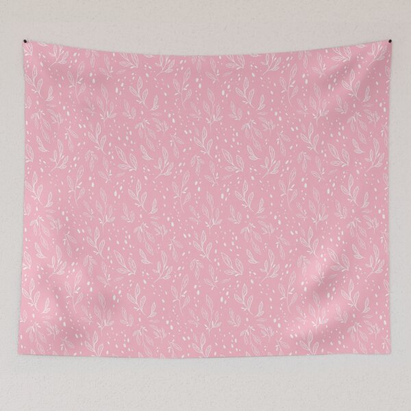 Item preview, White leaf pattern on baby pink designed and sold by Ellen Wilberg.