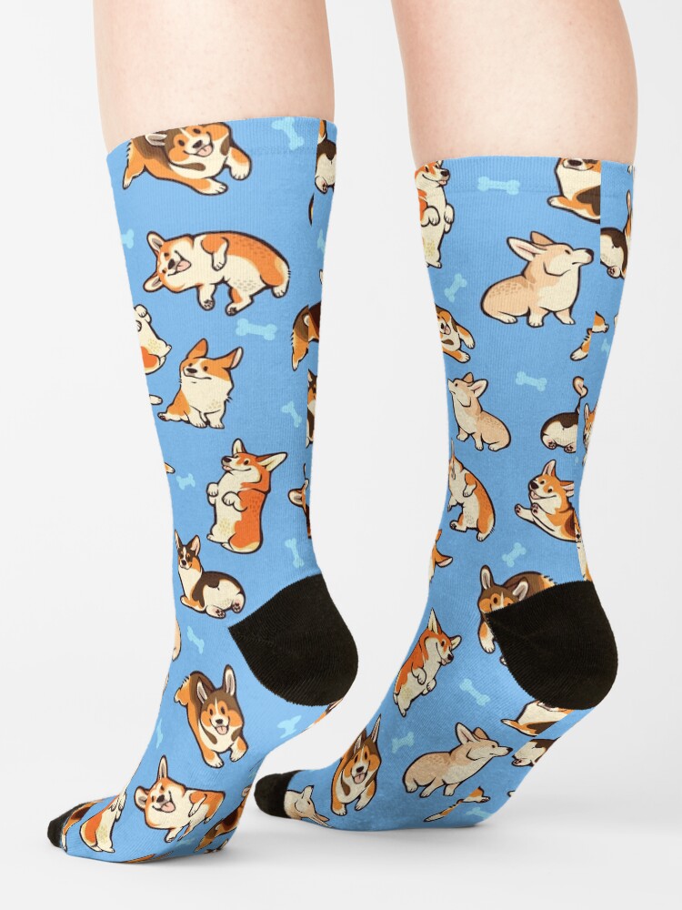 Alternate view of Jolly corgis in blue Socks