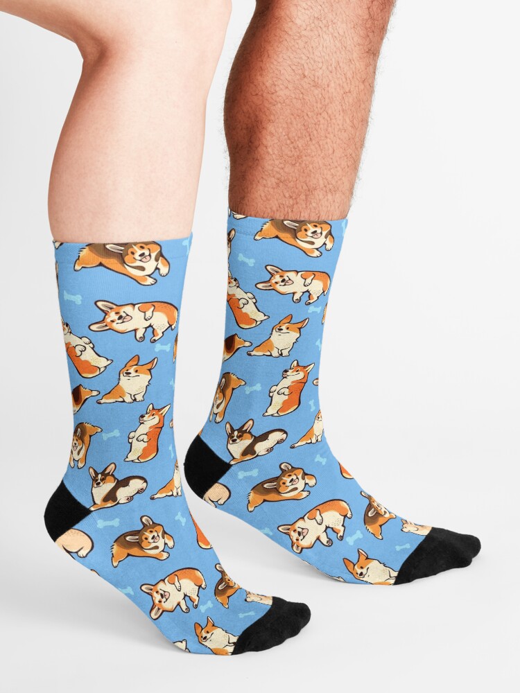 Alternate view of Jolly corgis in blue Socks