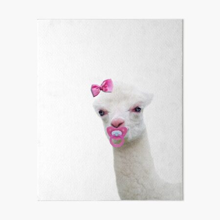 Baby Alpaca or Llama with pink pacifier Art Board Print