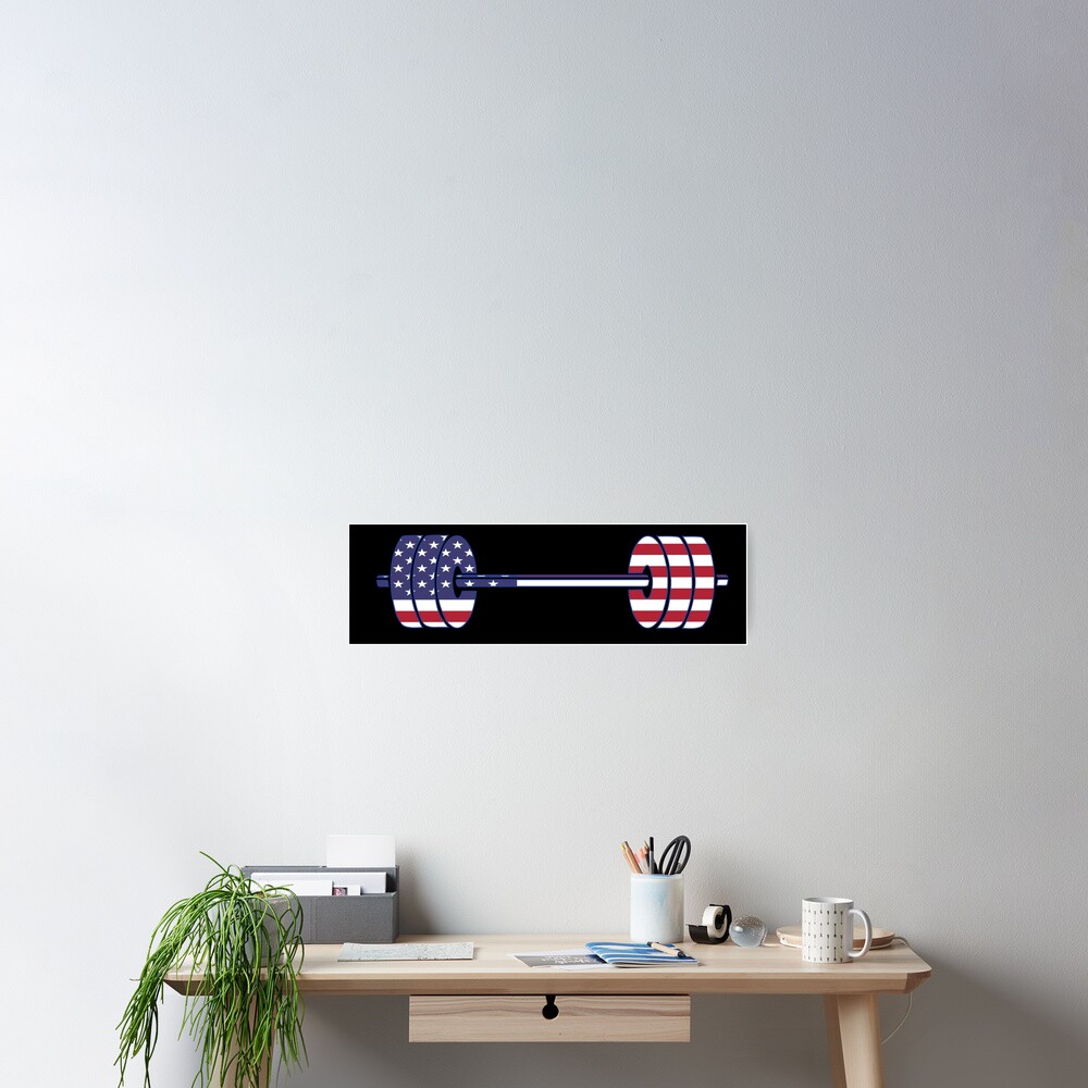 USA flag Barbell Powerlifting Weight Lifting form Poster