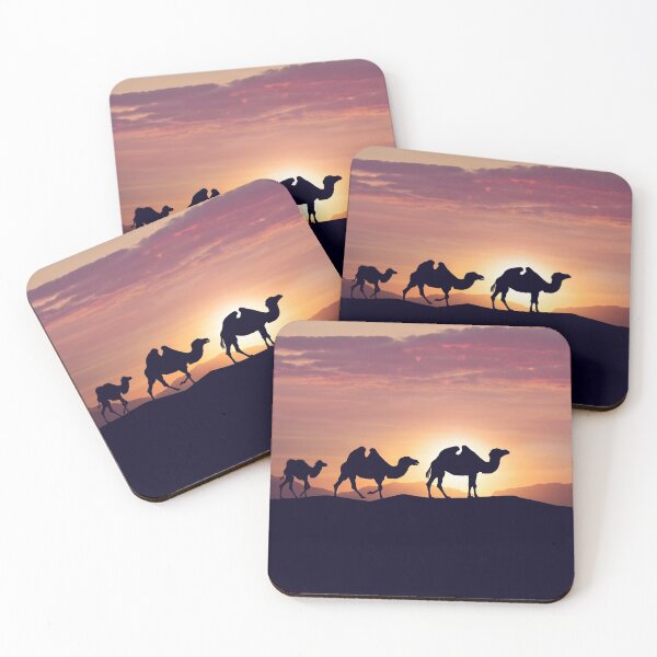 Item preview, camels silhouettes in dunes at sunset designed and sold by svetlanna.