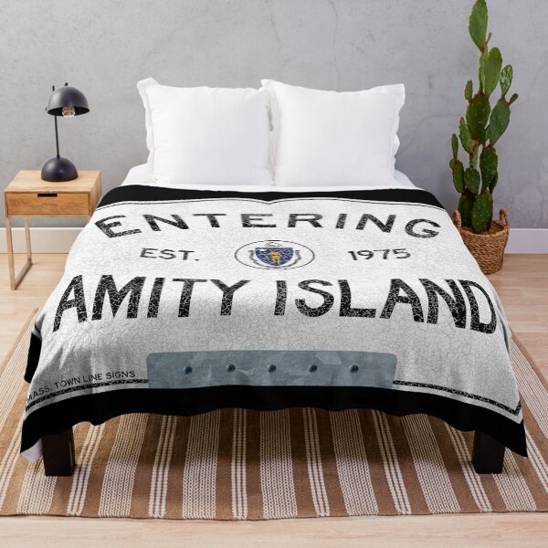 Item preview, Entering Amity Island, Massachusetts Town Line Sign, with Bracket, Distressed Crackled to Silver Color Paint Appearance designed and sold by TownLineSigns.