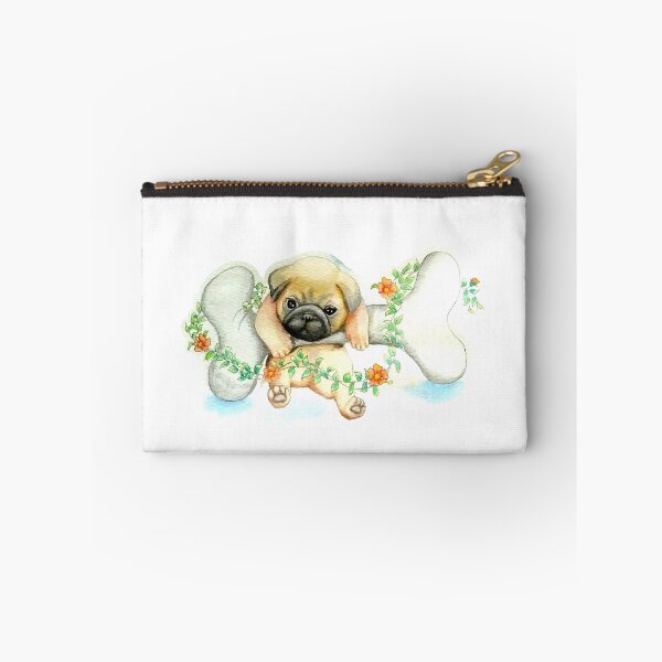 Artikelvorschau, Bunter Aquarell-Mops-Hund, der auf einen Knochen hängt entworfen und verkauft von BetterDesigns4U.