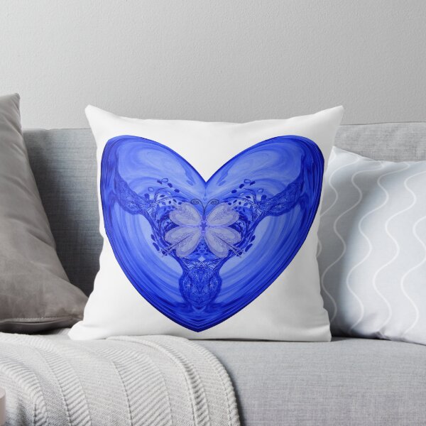360a Offspring-Blue Heart and Butterfly Throw Pillow