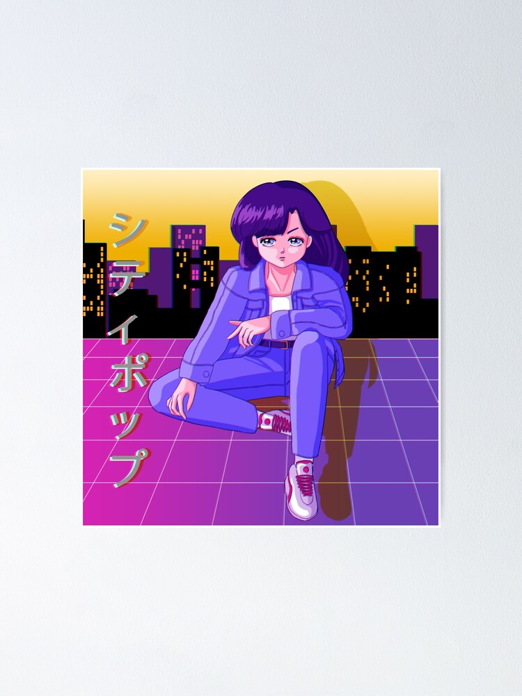 80s Japanese Retro Vaporwave Citypop Anime Girl