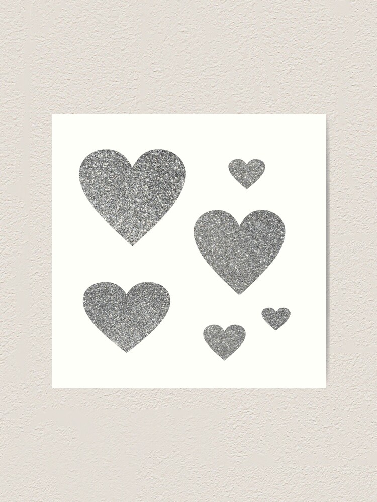 silver glitter hearts | Art Print