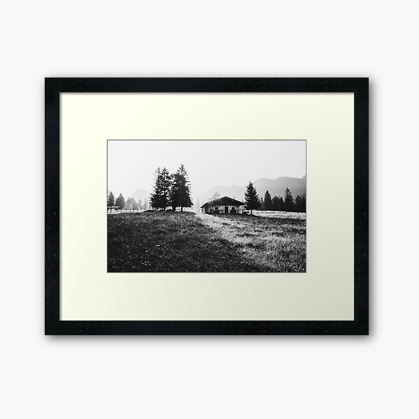 Alpen Alm house in Bavaria in black and white Framed Art Print