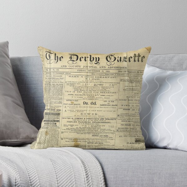 Old Newspapers, The Derby Gazette Throw Pillow