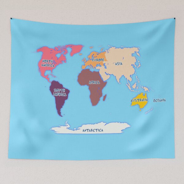 Item preview, map of the world Winkel tripel projection names of all continents Africa, Antarctica, Asia, Australia Europe, America designed and sold by mashmosh.