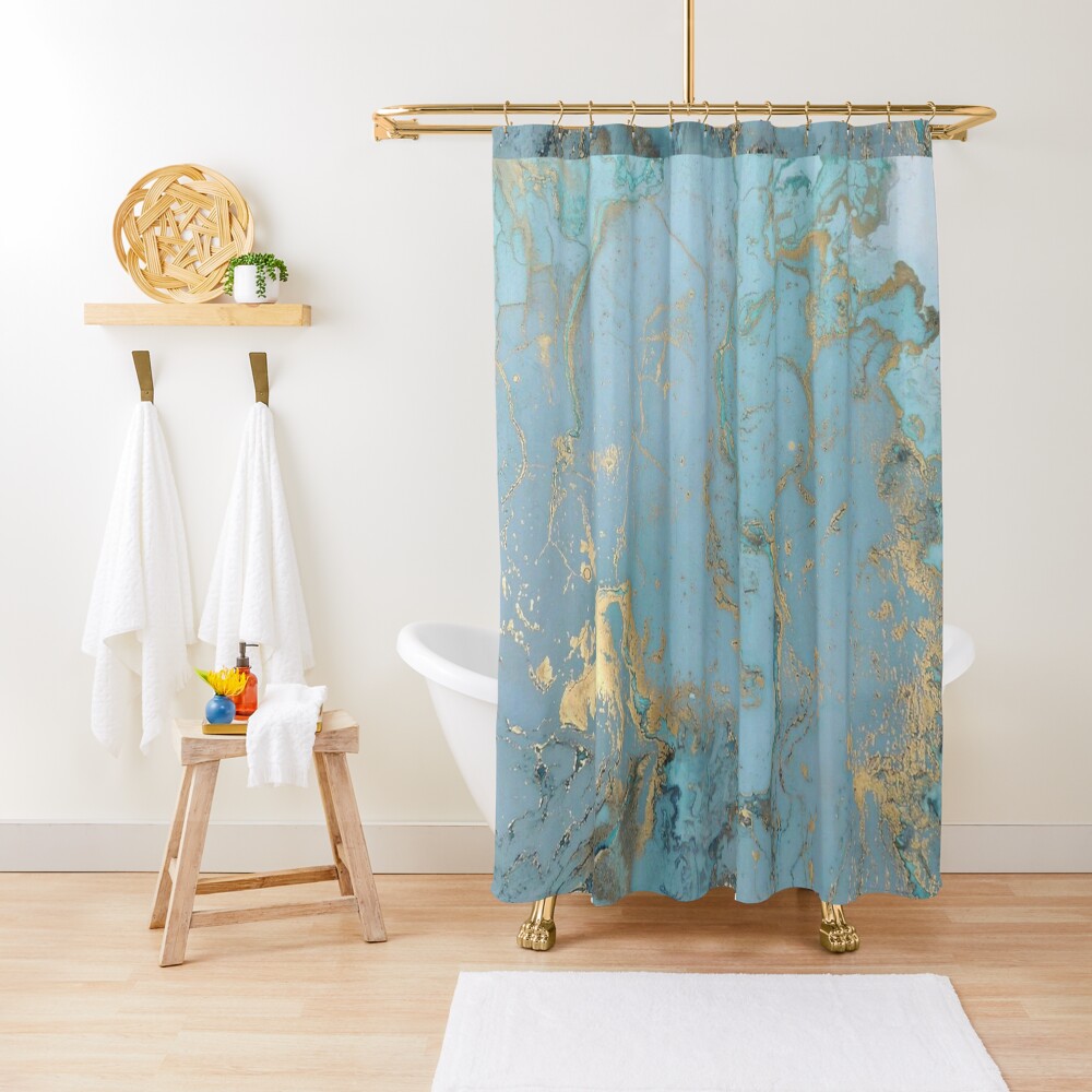 "Marble Design Gold Effect Turquoise Blue, Teal Marbling" Shower