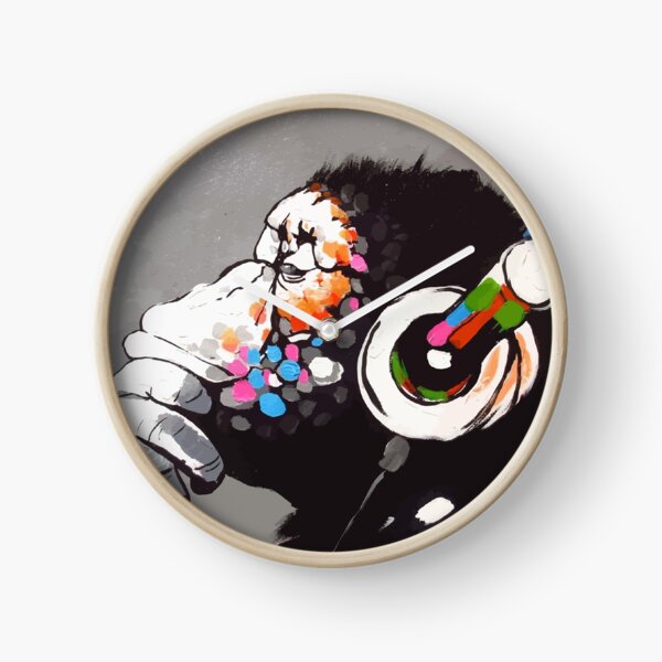 Banksy DJ Monkey Thinker with Headphones Clock