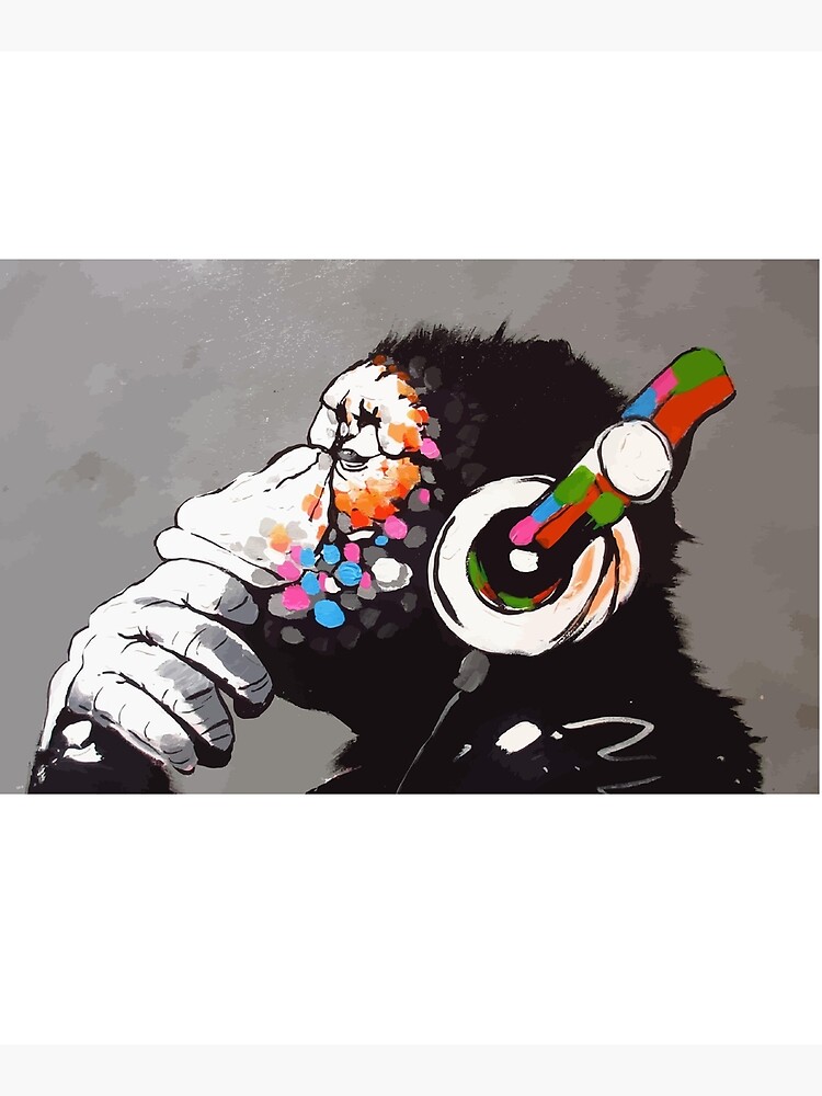 Banksy DJ Monkey Thinker with Headphones by bufumofo