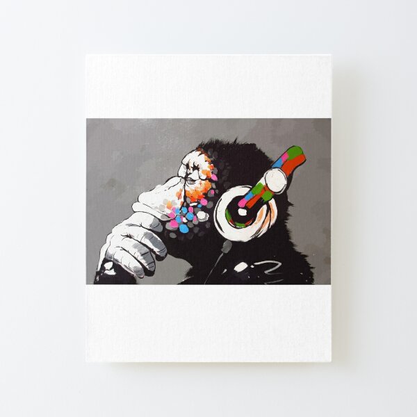 Banksy DJ Monkey Thinker with Headphones Canvas Mounted Print
