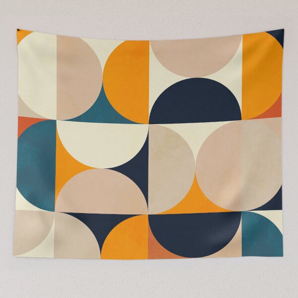 Item preview, mid century modern, half circles, geometric, mustard yellow, teal. Sand designed and sold by Ana-Rut-Bre.