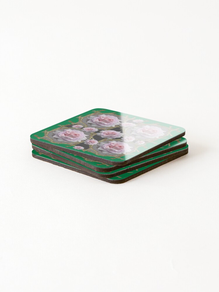 Aperçu 4 sur 5. Dessous de verre (lot de 4) avec l'œuvre ART ROSE COULEUR VERT ROSES ROSES ART ROSE, créée et vendue par sharlesart.